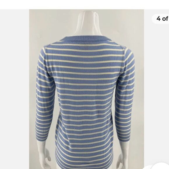 J. Crew Blue/White Striped Merino Wool Butterfly Sweater - Picture 2 of 5